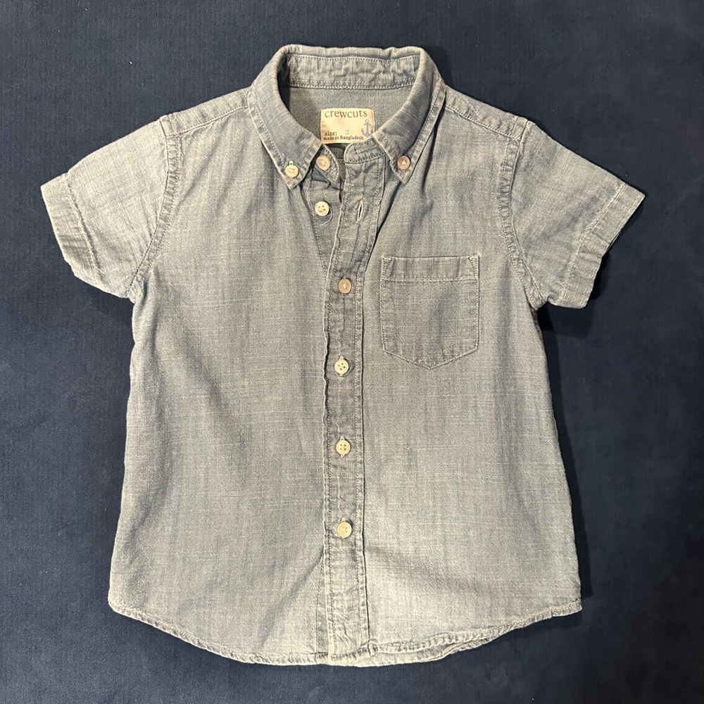 Crewcuts Girl’s Light Blue Chambray Short-Sleeve Button-Down Shirt